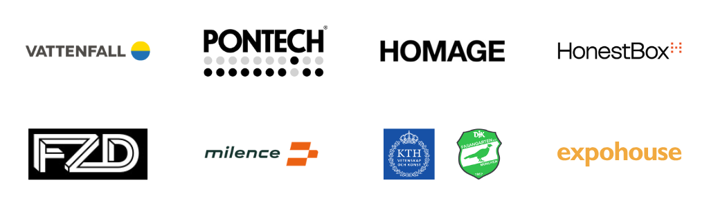 Clients: Haninge kommun, LKQ, Revent, Samara Group, FZD, Milence, KTH, Expohouse